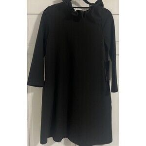 Tuckernuck Black Daphne Dress Ruffle Collar Long Tie Bow Neck NWT $198 Size XS